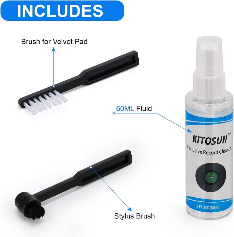 KITOSUN Vinyl Record Cleaner Kit Anti-Static Velvet Brush with Small Stylus Cleaner Brush 60ml Cleaner Spray Liquid for LP Vinyl Records Daily Maintenance Keep Great Sounding Extent Life - Image 4