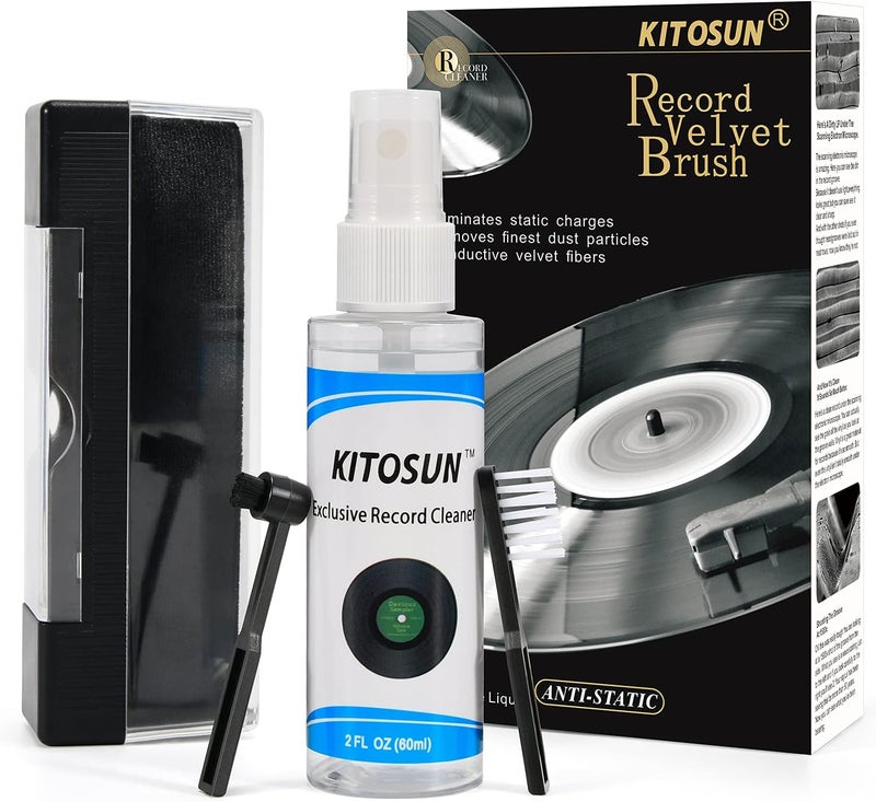 KITOSUN Vinyl Record Cleaner Kit Anti-Static Velvet Brush with Small Stylus Cleaner Brush 60ml Cleaner Spray Liquid for LP Vinyl Records Daily Maintenance Keep Great Sounding Extent Life - Image 1