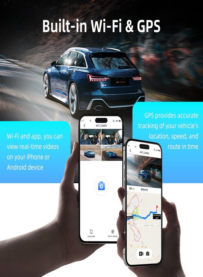 Gloryes 360 Dash Cam Front and Rear Inside,4 Channel Dash Cam 2025,2.5K+1080Px3 Dash Camera for Cars 24/7 Night Vision,360 Car Camera Built-in GPS,5G WiFi,Loop Recording,Parking Mode Free 128GB Card - Image 3