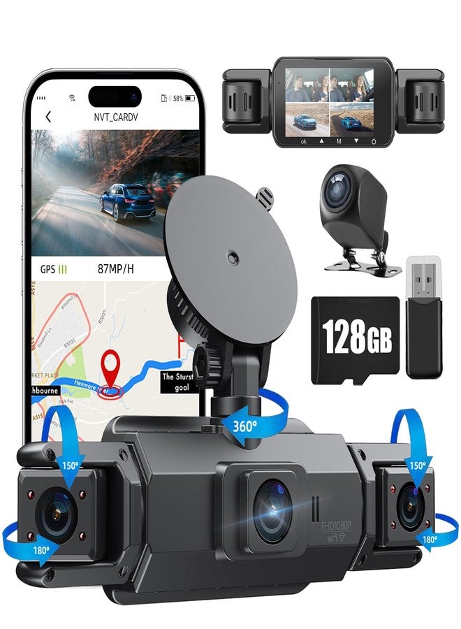 Gloryes 360 Dash Cam Front and Rear Inside,4 Channel Dash Cam 2025,2.5K+1080Px3 Dash Camera for Cars 24/7 Night Vision,360 Car Camera Built-in GPS,5G WiFi,Loop Recording,Parking Mode Free 128GB Card - Image 1