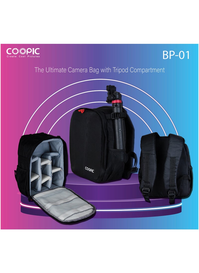 Coopic COOPIC BP-01 Professional Camera Backpack Size 12cm x 27cm x 32cm for DSLR/SLR/Mirrorless Cameras, with Accessories Compartment and Tripod Holder Camera Case Compatible with Canon Nikon Sony Digital Lens etc,  - Image 3