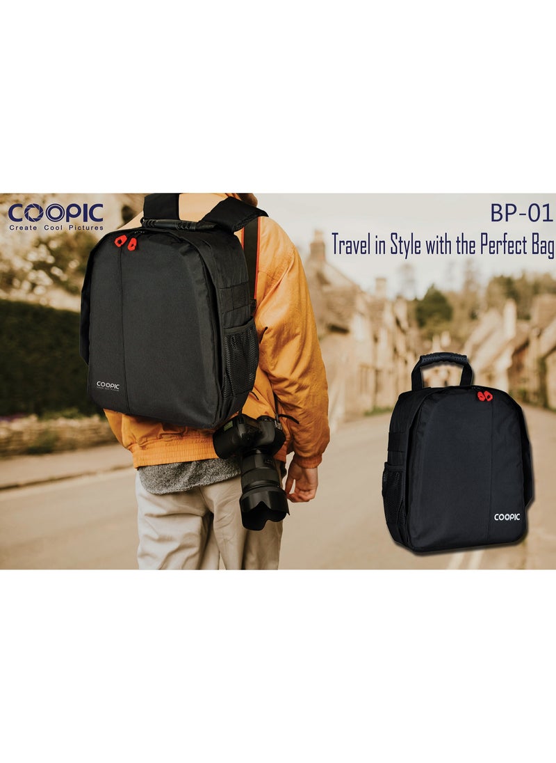 Coopic - COOPIC BP-01 Professional Camera Backpack Size 12cm x 27cm x 32cm for DSLR/SLR/Mirrorless Cameras, with Accessories Compartment and Tripod Holder Camera Case Compatible with Canon Nikon Sony Digital Lens etc, - Image 1