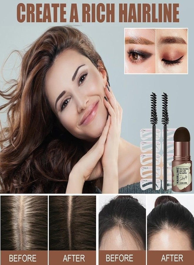 HUDA GIRL Natural Hairline Shadow Powder Stick/Stamper with Brushes and Stencils, Instant Grey Hair Coverage, Hair Root Touch Up, Hair Colour Stick and Hair Filler for Men and Women (Light Brown) - Image 5