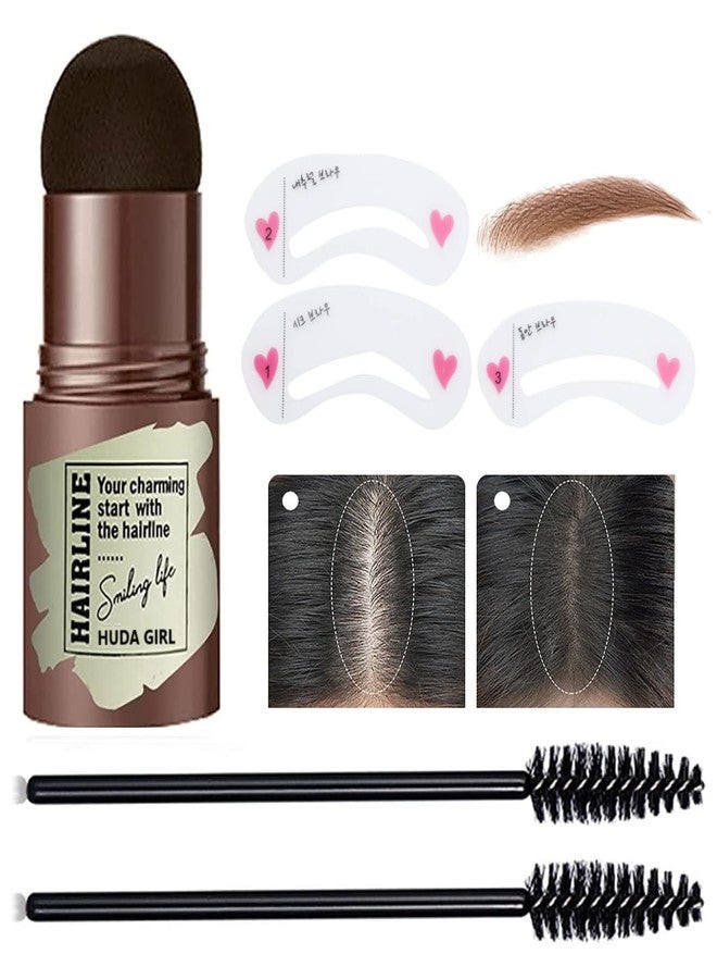 HUDA GIRL Natural Hairline Shadow Powder Stick/Stamper with Brushes and Stencils, Instant Grey Hair Coverage, Hair Root Touch Up, Hair Colour Stick and Hair Filler for Men and Women (Light Brown) - Image 1