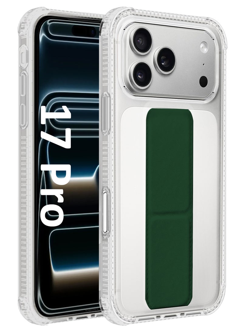 CATANES Finger Grip Clear Case Cover for iPhone 17 Pro- Kickstand Car Magnetic Holder Multi-function Protective Two-in-one Case - Dark Green - Image 1