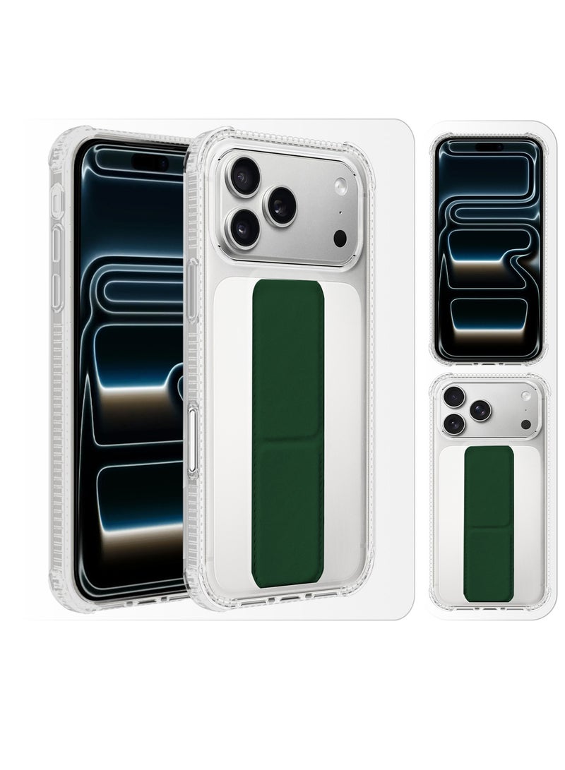 CATANES Finger Grip Clear Case Cover for iPhone 17 Pro- Kickstand Car Magnetic Holder Multi-function Protective Two-in-one Case - Dark Green - Image 4