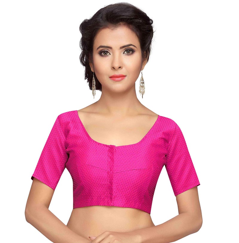 Studio Shringaar Women's Brocade, Georgette Short Sleeves Readymade Saree Blouse (SII1963PK_36_Pink_36) - Image 5