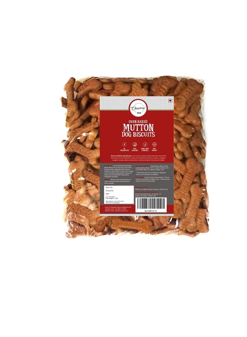 chewers Adult Oven Baked Real Mutton Dog Biscuits, Lamb, Dog Treat 1 Kg - Image 1