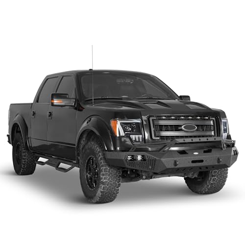 Hooke Road Earthshaker F150 Front Bumper w/Bull Bar & Winch Plate for Ford F-150 2009 2010 2011 2012 2013 2014 (Exclude Raptor), Full Width Steel Replacement Bumper - Image 3