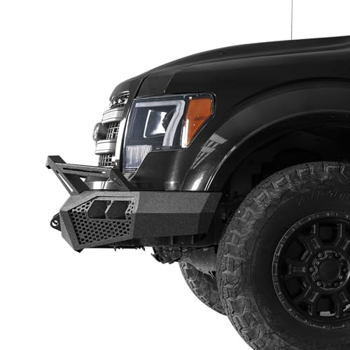 Hooke Road Earthshaker F150 Front Bumper w/Bull Bar & Winch Plate for Ford F-150 2009 2010 2011 2012 2013 2014 (Exclude Raptor), Full Width Steel Replacement Bumper - Image 5