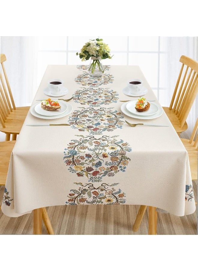 Heavy Duty Oil Proof Spill Proof Plastic Table Cloth, Wipe Clean PVC Table Cover for Spring Indoor and Outdoor Use (Embroidery Flower, 54”×78”, Rectangle) - Image 1