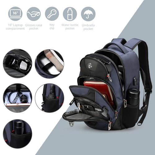 Swissdigital Design Laptop Backpack, Travel Backpack with USB Charging Port Fits 15.6 inches Computer, 31L College School Bookbag for Men, Blue/Black | SD803-12 - Image 4