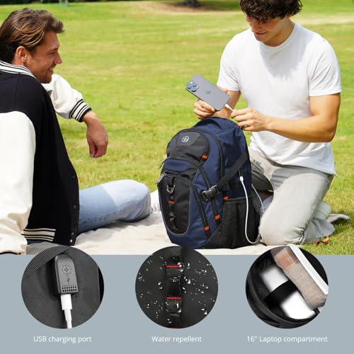Swissdigital Design Laptop Backpack, Travel Backpack with USB Charging Port Fits 15.6 inches Computer, 31L College School Bookbag for Men, Blue/Black | SD803-12 - Image 3