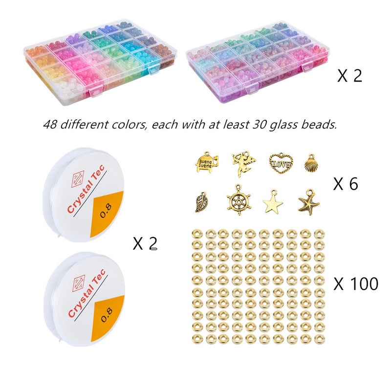 REVKI ã€2 Packã€‘ More Than 1300PCS Round Glass Beads for Jewelry Making,48 Colors 8mm Crystal Beads for Bracelets Jewelry Making and DIY Crafts, 2 Box Round Beads Suitable for Beginners. (Solid+Printing) - Image 3