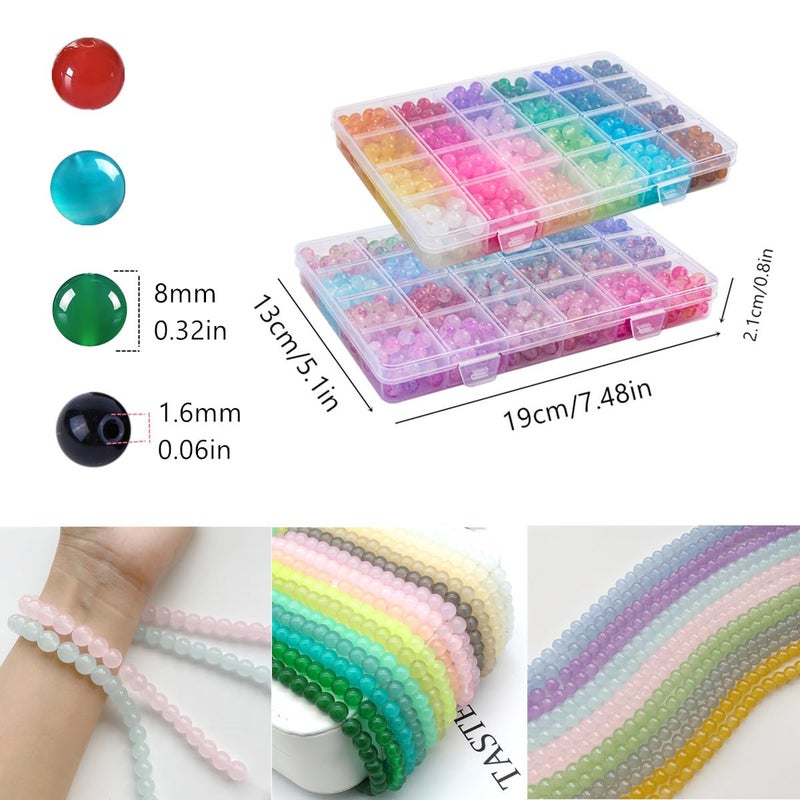 REVKI ã€2 Packã€‘ More Than 1300PCS Round Glass Beads for Jewelry Making,48 Colors 8mm Crystal Beads for Bracelets Jewelry Making and DIY Crafts, 2 Box Round Beads Suitable for Beginners. (Solid+Printing) - Image 2