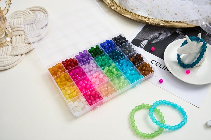 REVKI ã€2 Packã€‘ More Than 1300PCS Round Glass Beads for Jewelry Making,48 Colors 8mm Crystal Beads for Bracelets Jewelry Making and DIY Crafts, 2 Box Round Beads Suitable for Beginners. (Solid+Printing) - Image 4