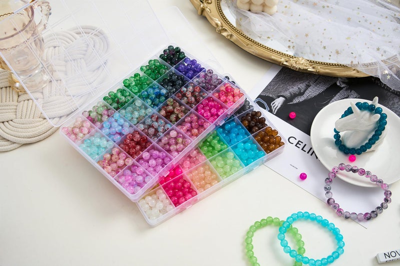 REVKI ã€2 Packã€‘ More Than 1300PCS Round Glass Beads for Jewelry Making,48 Colors 8mm Crystal Beads for Bracelets Jewelry Making and DIY Crafts, 2 Box Round Beads Suitable for Beginners. (Solid+Printing) - Image 5