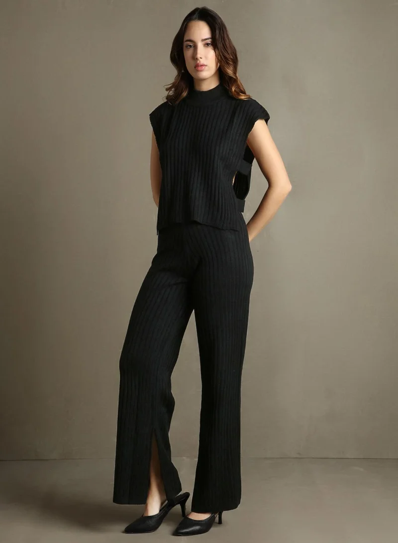 Dennis Lingo Women's Black 100% Acrylic Embellished Regular Fit Sweater