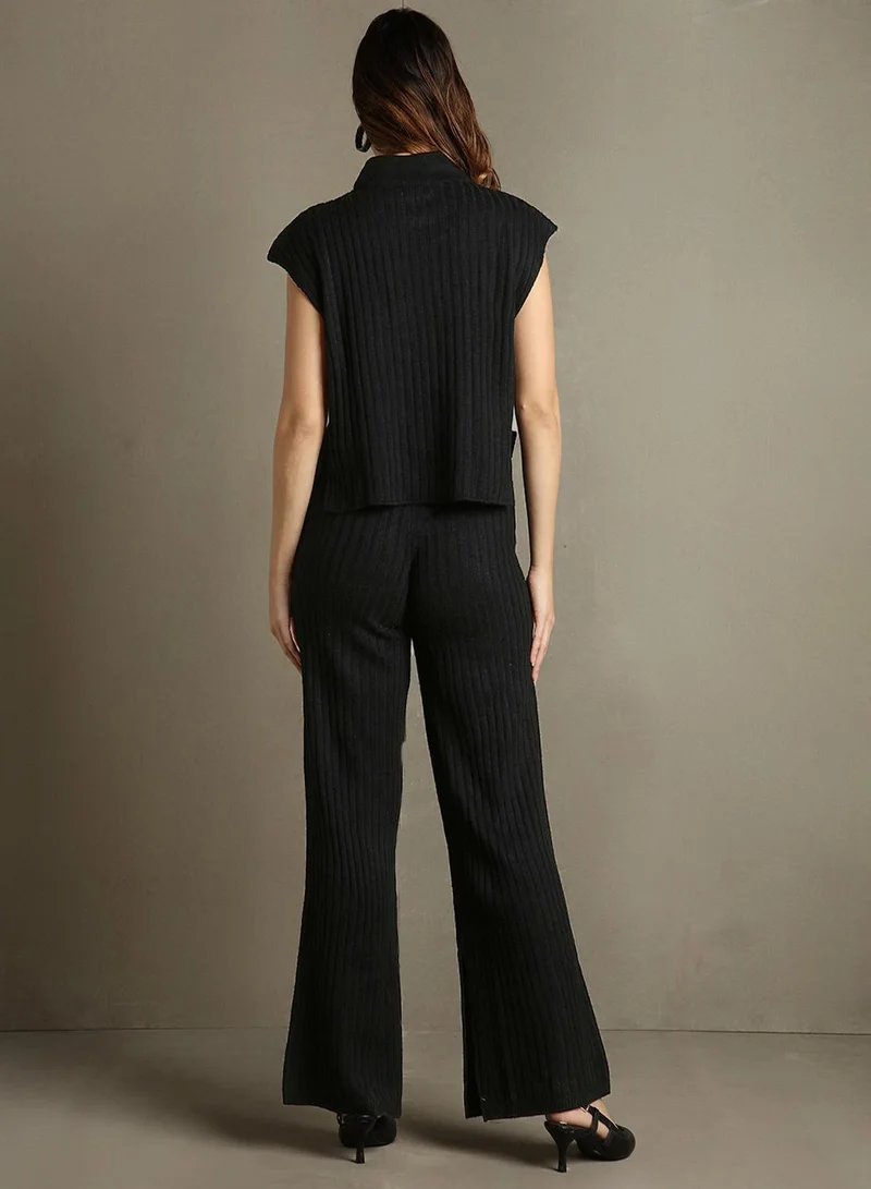 Dennis Lingo Women's Black 100% Acrylic Embellished Regular Fit Sweater