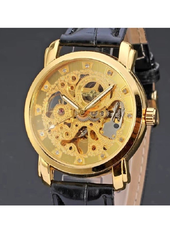 وينر ساعة يد فاخرة، مينا كريستال ، ألماس ، ساعة ميكانيكية أوتوماتيكية ، هيكل عظمي ذهبي - Image 4