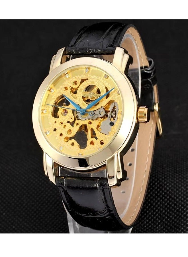 وينر ساعة يد فاخرة، مينا كريستال ، ألماس ، ساعة ميكانيكية أوتوماتيكية ، هيكل عظمي ذهبي - Image 3