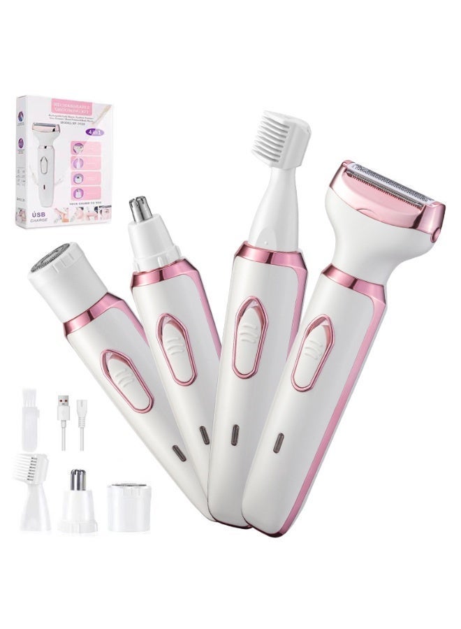 MUMO Painless 4 in 1 Electric Razor for Women, Bikini Trimmer and Facial Hair Remover, IPX7 Waterproof Cordless Wet and Dry Hair Removal for Face Legs Underarms Pubic (Pink) - Image 1