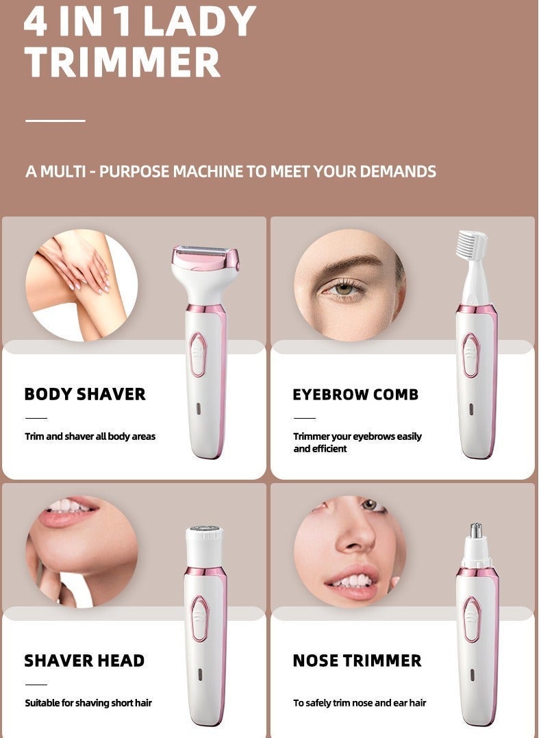 MUMO Painless 4 in 1 Electric Razor for Women, Bikini Trimmer and Facial Hair Remover, IPX7 Waterproof Cordless Wet and Dry Hair Removal for Face Legs Underarms Pubic (Pink) - Image 2