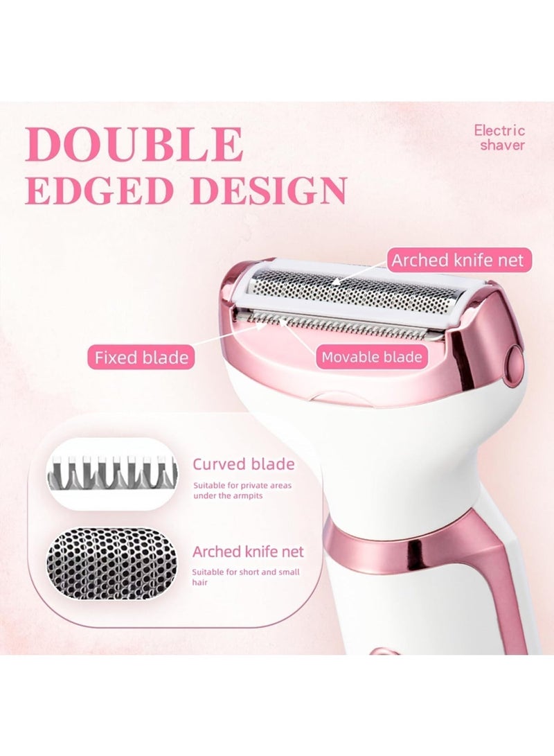 MUMO Painless 4 in 1 Electric Razor for Women, Bikini Trimmer and Facial Hair Remover, IPX7 Waterproof Cordless Wet and Dry Hair Removal for Face Legs Underarms Pubic (Pink) - Image 3