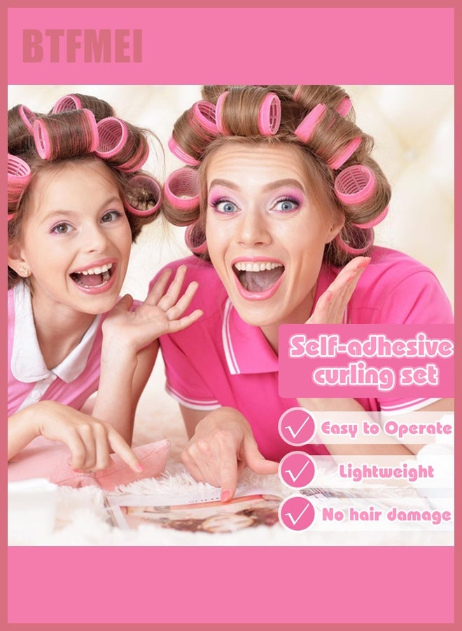 BTFMEI 24PCS Hair Rollers Set, Self Grip Hair Curlers for Blowout Look Long Medium Short Hair and Thick, Volume and Bangs with Hair Clips (Pink) - Image 3