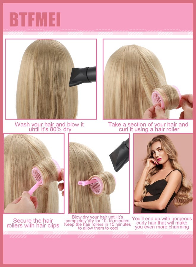 BTFMEI 24PCS Hair Rollers Set, Self Grip Hair Curlers for Blowout Look Long Medium Short Hair and Thick, Volume and Bangs with Hair Clips (Pink) - Image 2