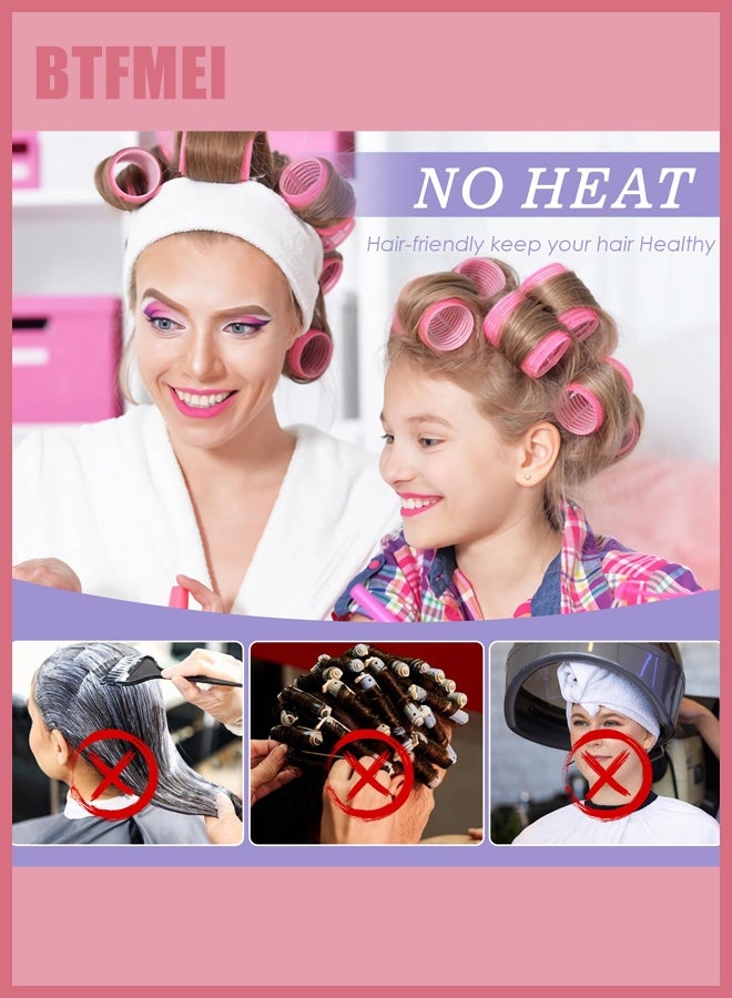 BTFMEI 24PCS Hair Rollers Set, Self Grip Hair Curlers for Blowout Look Long Medium Short Hair and Thick, Volume and Bangs with Hair Clips (Pink) - Image 5