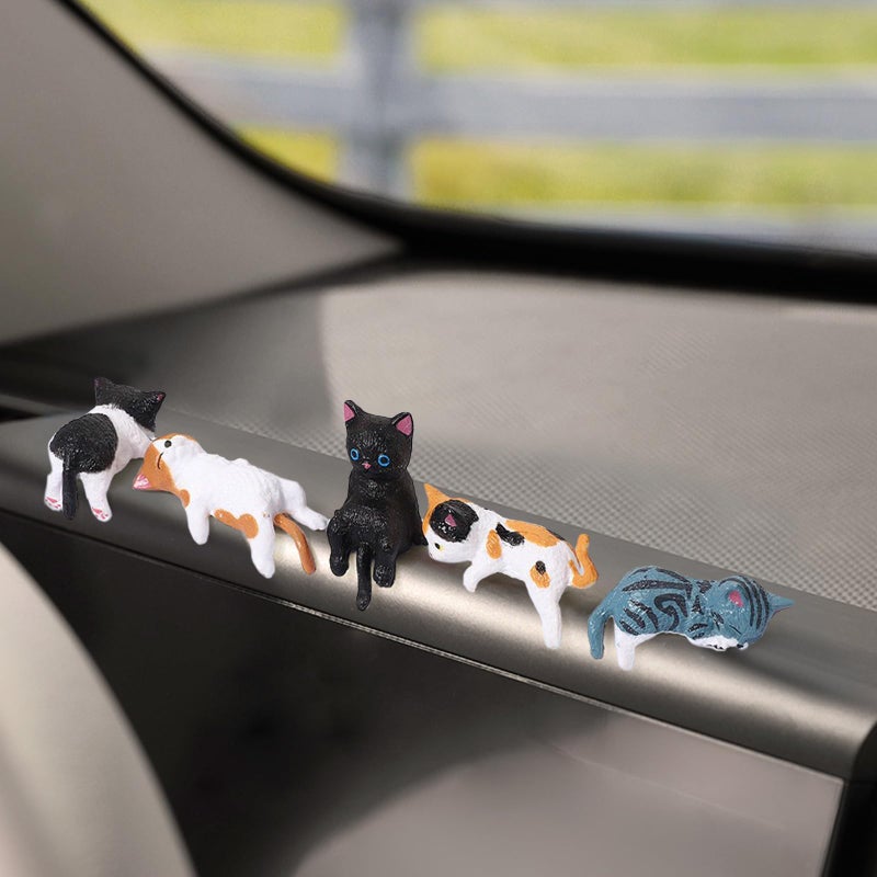 hongliang 5 Pcs Mini Cat Figurines Car Decor Dashboard Accessories Cute Resin Cat Ornaments for Rearview Mirror Desk Decorations Funny Car Gifts Interior Decors - Image 4