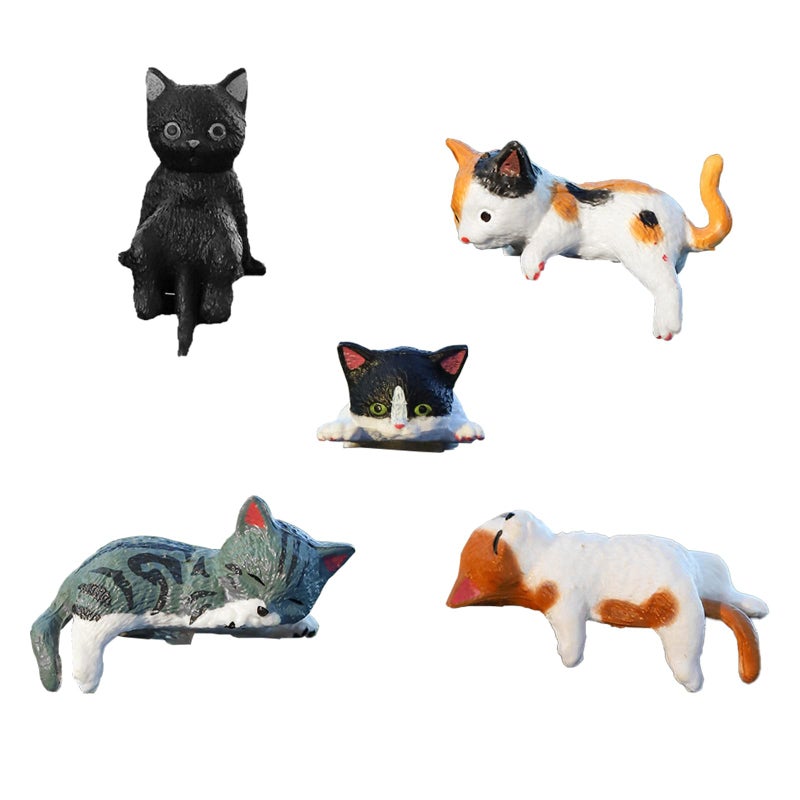 hongliang 5 Pcs Mini Cat Figurines Car Decor Dashboard Accessories Cute Resin Cat Ornaments for Rearview Mirror Desk Decorations Funny Car Gifts Interior Decors - Image 1