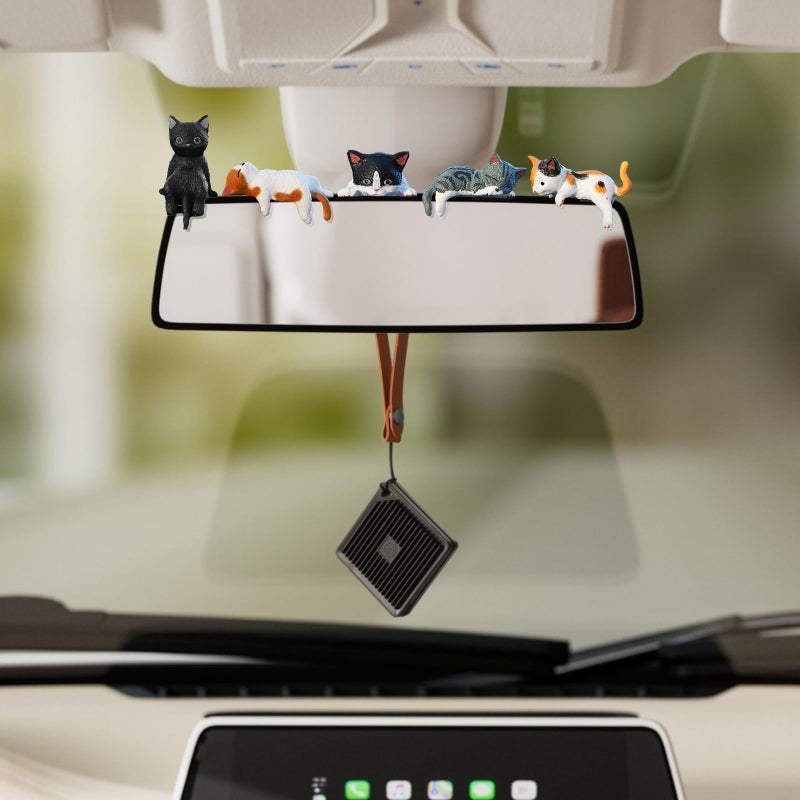 hongliang 5 Pcs Mini Cat Figurines Car Decor Dashboard Accessories Cute Resin Cat Ornaments for Rearview Mirror Desk Decorations Funny Car Gifts Interior Decors - Image 5