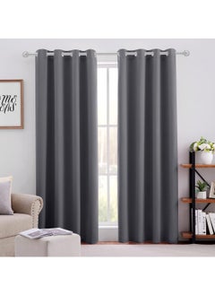 MarlaMall Blackout Curtain, 2 Pcs Thermal Insulated Grommet Window Drapes Eyelet Curtain Panel for Bedroom,Living Room, W132cm x D213cm,Grey  - Image 1