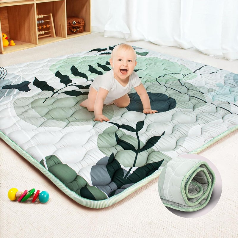 Beavtaens Baby Play Mat 50x50 Playpen Mat Thick Soft Foam Playmats for Baby Foldable and Washable Crawling Mat for FloorGreen Leaf - Image 1