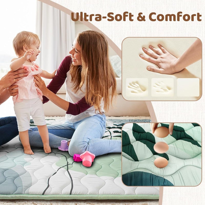 Beavtaens Baby Play Mat 50x50 Playpen Mat Thick Soft Foam Playmats for Baby Foldable and Washable Crawling Mat for FloorGreen Leaf - Image 5