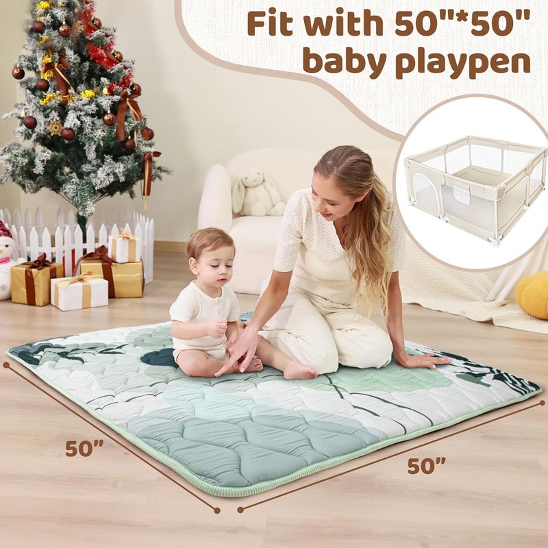 Beavtaens Baby Play Mat 50x50 Playpen Mat Thick Soft Foam Playmats for Baby Foldable and Washable Crawling Mat for FloorGreen Leaf - Image 2