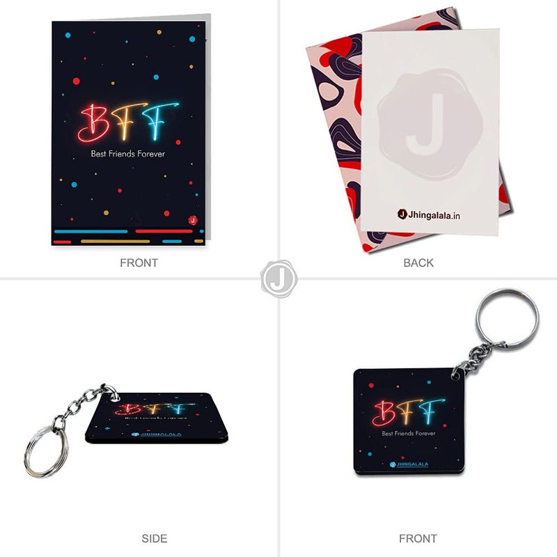 Jhingalala Jhingalala Best Friends Forever Satin Printed 12x12 inches Cushion with Filler Coffee Mug Key Chain Greeting Card Combo for Friends - Image 5