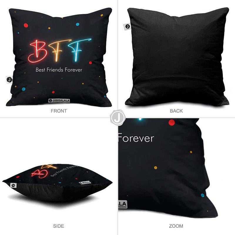 Jhingalala Jhingalala Best Friends Forever Satin Printed 12x12 inches Cushion with Filler Coffee Mug Key Chain Greeting Card Combo for Friends - Image 3