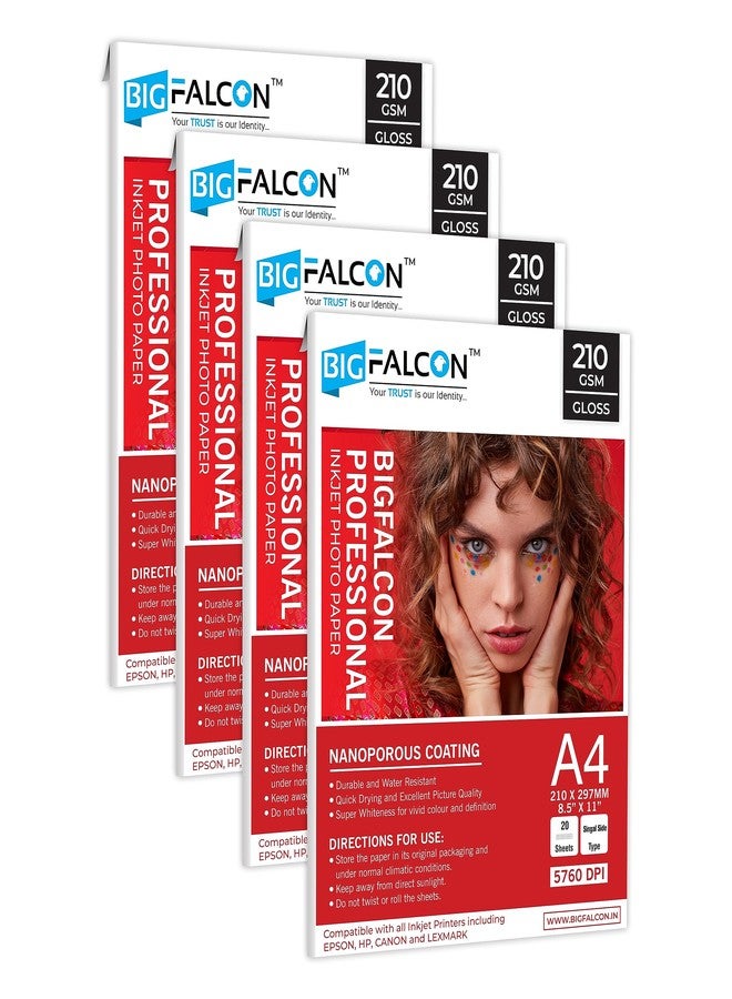 BIGFALCON Professional 210 GSM A4 Size (8.5x11 inch) Glossy Cast Coated Inkjet Photo Paper 80 Sheets for all Inkjet Printer - Image 1
