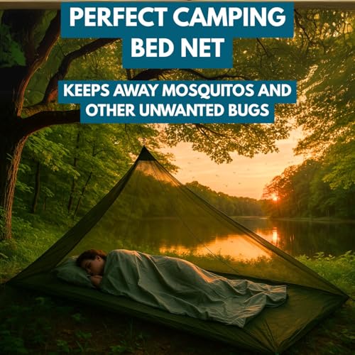 The Friendly Swede Outdoor Mosquito Net — Mosquito Netting for Camping & Bed; Army Green Bug Net with Stuff Sack, 4 Ground Stakes & Adjustable Cord; Single Bug Tent - Image 2