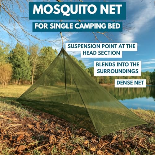 The Friendly Swede Outdoor Mosquito Net — Mosquito Netting for Camping & Bed; Army Green Bug Net with Stuff Sack, 4 Ground Stakes & Adjustable Cord; Single Bug Tent - Image 3