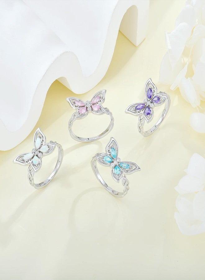 YL White Opal Celtic Knot Butterfly Ring for Women, Solid 925 Sterling Silver 18K White Gold Plated Created Birthstone Jewelry Gifts Size 6 - Image 2