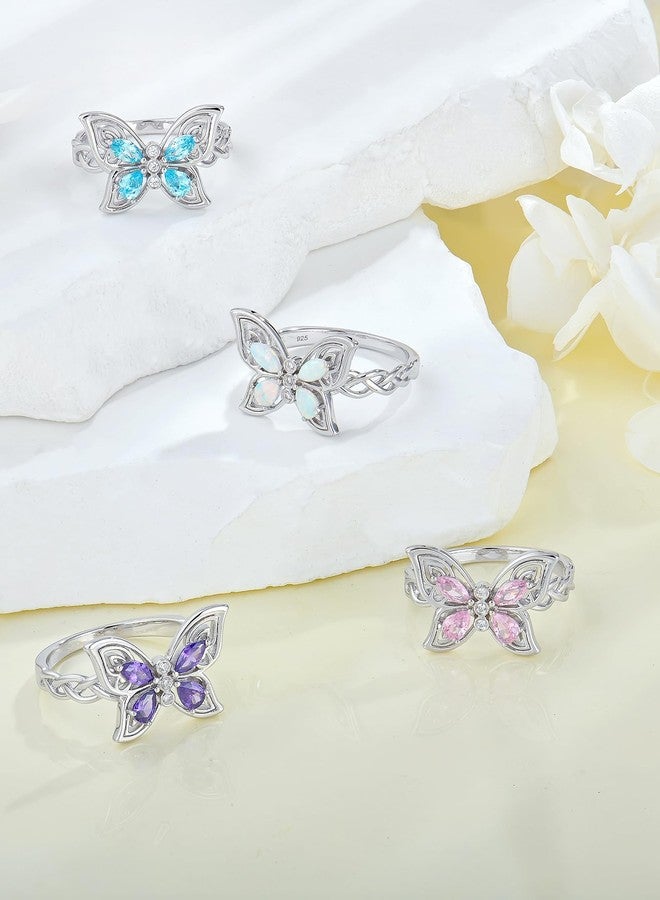YL White Opal Celtic Knot Butterfly Ring for Women, Solid 925 Sterling Silver 18K White Gold Plated Created Birthstone Jewelry Gifts Size 6 - Image 4