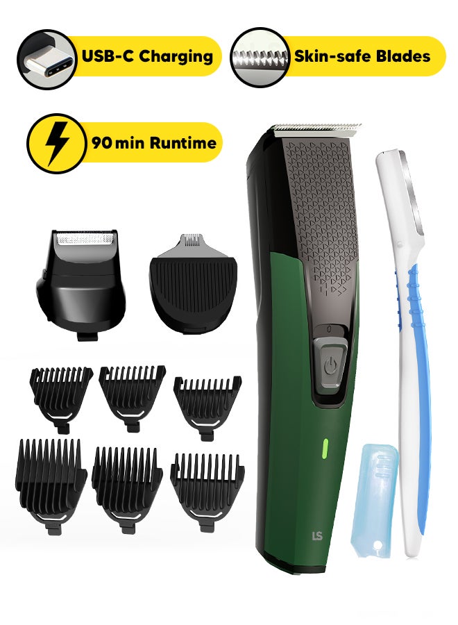 LetsShave مقلم لحية 9 في 1 بلس للرجال | شفرة T، ماكينة حلاقة، مقلم أنف وأذن | 6 مشط بطول | شحن USB-C، 90 دقيقة وقت تشغيل، مؤشر LED | آمن للبشرة وهدوء أثناء الحلاقة | #قم بتنسيق أسلوبك - Image 1