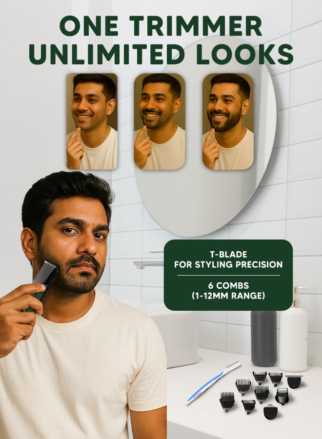 LetsShave مقلم لحية 9 في 1 بلس للرجال | شفرة T، ماكينة حلاقة، مقلم أنف وأذن | 6 مشط بطول | شحن USB-C، 90 دقيقة وقت تشغيل، مؤشر LED | آمن للبشرة وهدوء أثناء الحلاقة | #قم بتنسيق أسلوبك - Image 3