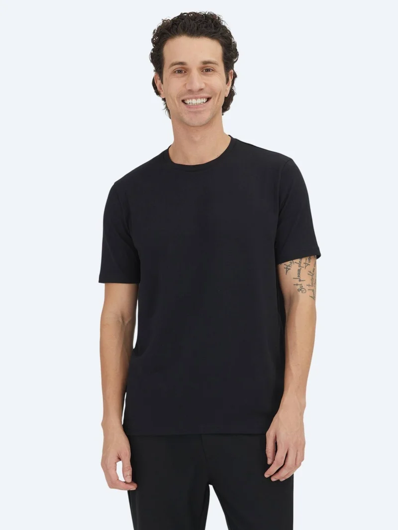 Kip Unisex Black Plain Crew Neck 100% Cotton T-Shirt