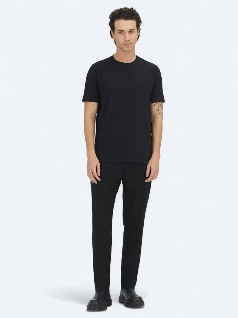 Kip Unisex Black Plain Crew Neck 100% Cotton T-Shirt