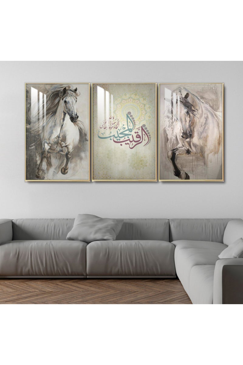 Marktna Three wooden wall painting with a frame and a clear acrylic layer - Image 1
